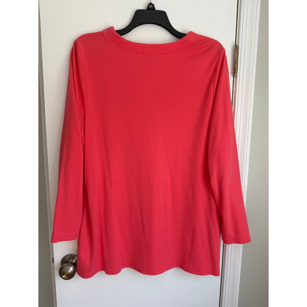 Quacker Factory Womens 3X Coral Pink V-Neck Long Sleeve Tunic Rhinestone Heart - Picture 4 of 14